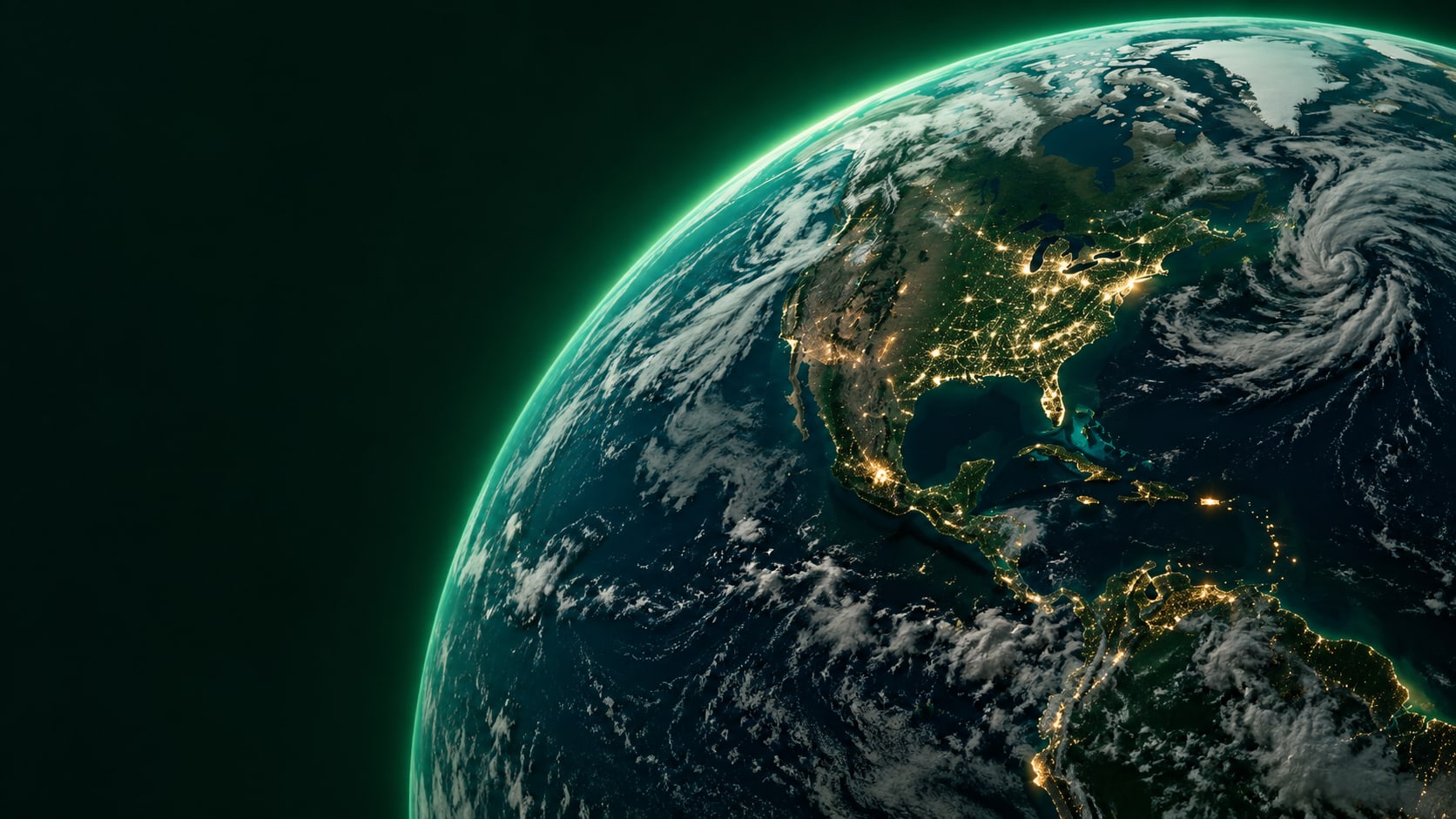 Illustration of Earth with a green atmospheric edge